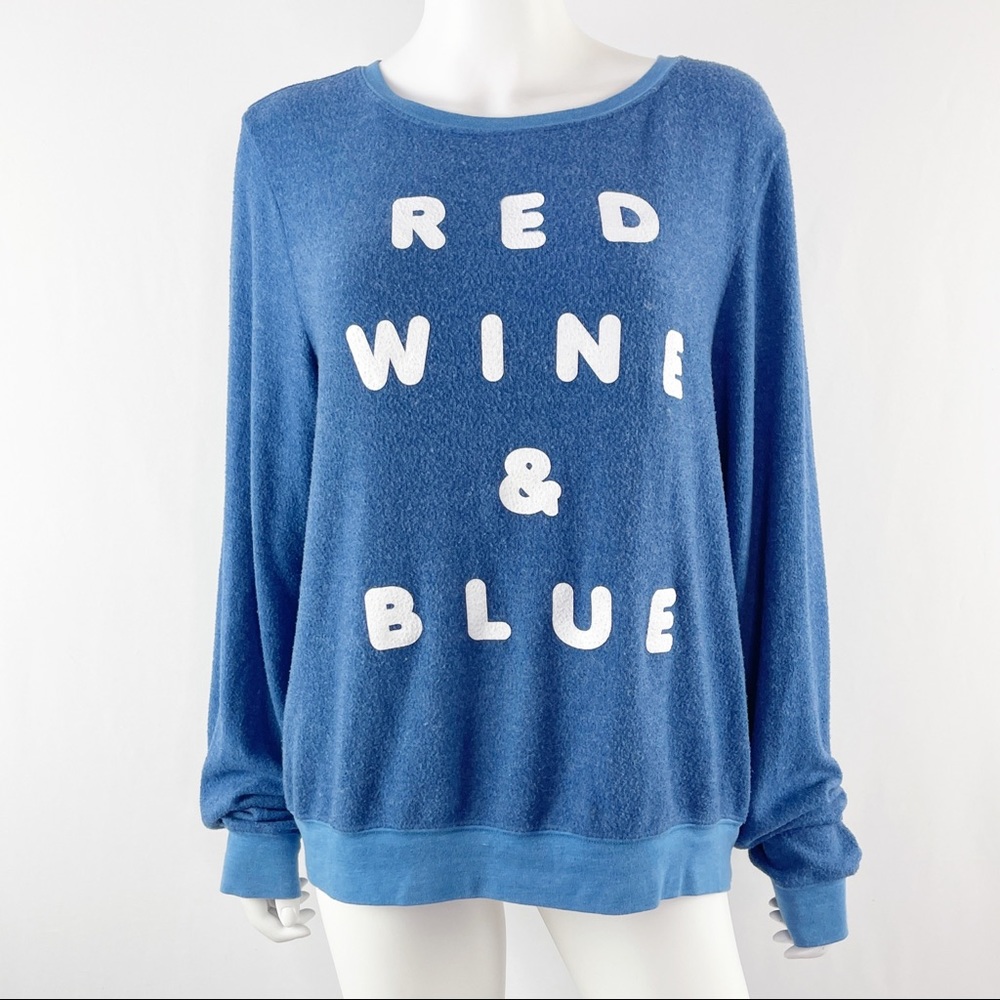 Wildfox Size L Blue RED WINE & BLUE Soft Knit Pullover Sweater July 4th USA - Picture 5 of 10